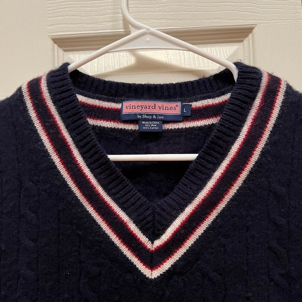 Vineyard Vines Navy Blue Striped V Neck Sweater Vest sz L